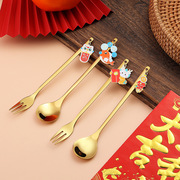 中国龙新年(龙新年)礼物公仔，龙年勺叉新春创意新年勺叉餐具套装勺