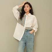 UGIZ商场同款23年秋韩版女休闲宽松撞色条纹拼色衬衫UCSG612