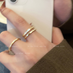 金色贝壳锆石素圈戒指女轻奢小众设计食指戒冷淡风独特高级感指环