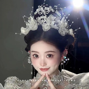 韩式重工轻奢水晶花串珠主婚纱结婚气质礼服跟妆造型配饰