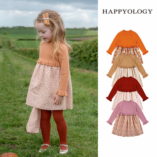 happyology英国儿童碎花，裙子秋冬女童羊毛裙，公主裙长袖连衣裙