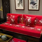 婚庆喜庆红色四季通用结婚订婚沙发垫布艺绣花坐垫，套罩大红色垫子