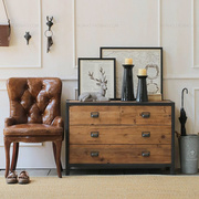 美式乡村复古铁艺实木储物柜收纳柜创意木质抽屉柜子客厅装饰斗柜