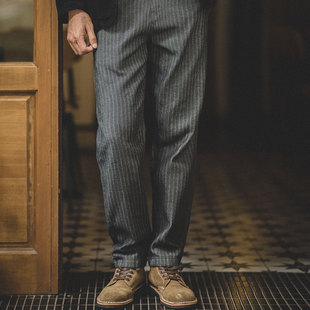 马登工装美式复古灰色，条纹牛仔裤直筒修身阿美，咔叽锥形长裤子男士