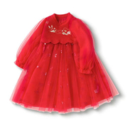巴拉巴拉女童公主裙春季国潮新年刺绣红色连衣裙纱裙201124111011
