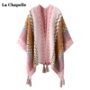 拉夏贝尔/La Chapelle复古民族风针织流苏披肩刘亦菲同款外套披风