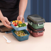 塑料双层便当盒上班族分隔饭盒，微波炉大容量学生餐盒带餐具