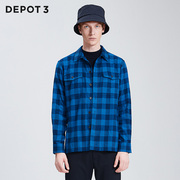 DEPOT3男装衬衫原创设计品牌日本进口全棉磨毛格子牛仔感长袖衬衫