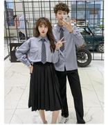 韩版学生校服装班服秋季套装 正统长袖灰色衬衫套装制服