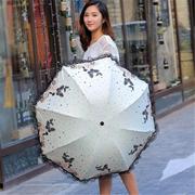 蝶恋花雨伞三折太阳伞，防紫外线晴雨伞，两用伞黑胶防晒遮阳伞