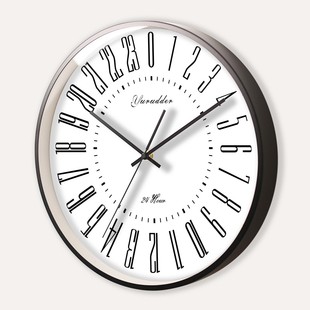 现代24小时石英钟表挂钟，客厅创意12英寸时钟，圆形金属简约14寸时钟