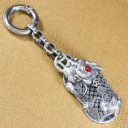 S925泰银貔貅汽车钥匙扣挂件男女个性创意高档复古钥匙圈车挂银饰