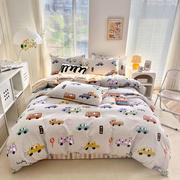 白色莫奈40支斜纹纯棉，四件套床单被套ab版，全棉可爱卡通床上用品