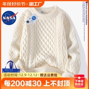 NASA联名圆领针织毛衣男士秋冬季潮牌宽松波浪纹打底衫内搭毛线衣