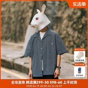RabbitHouse 2024夏季蓝白棋盘格休闲衬衫男潮牌宽松短袖衬衣