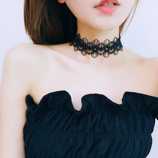 配饰蕾丝项链颈饰韩国脖子饰品，颈带黑色锁骨链女性感，夸张网红
