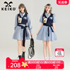 keiko美式学院假两件衬衫连衣裙夏季设计感系带显瘦条纹a字裙子