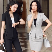 2023夏季职业装女短袖西装套裙韩版商务白领荷叶边通勤女士工作服
