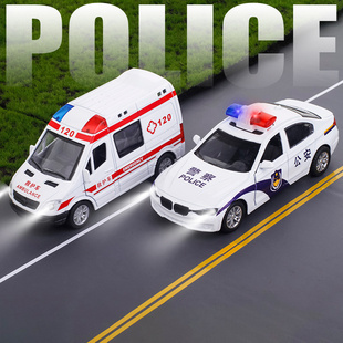 丰田普拉多儿童警车小汽车模型玩具，车男孩合金属救护车警察车皮卡