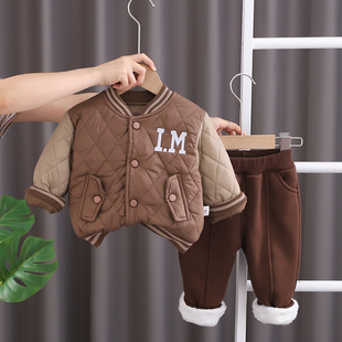 宝宝冬装棉衣棉裤套装儿童，1-3岁5婴儿，加绒加厚男童绗棉运动两件套