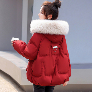 嘉兴羽绒棉服女士，冬季2023年短款九江时尚红色本命年外套