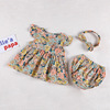 韩版夏季婴儿碎花套装洋气可爱超萌上衣面包裤送发带女宝宝三件套