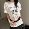 韩国夏季新品 卡通斑点狗字母印花宽松短袖T恤 休闲百搭黑色tee女