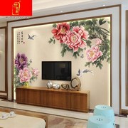 新中式电视背景墙壁纸客厅沙发影视墙牡丹花鸟墙纸3D墙布2022