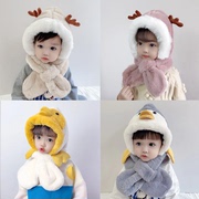 宝宝帽子秋冬季儿童围巾，一体加绒婴儿女童超萌男孩可爱护耳幼儿帽