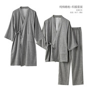 日系男士纯棉纱布和服套装 睡衣汗蒸家居服中袖浴袍晨袍 夏款男装