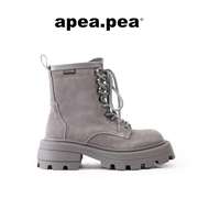 APEA复古美式休闲百搭方头厚底增高马丁靴定制金属标真皮系带鞋子