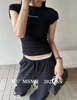 humsmr夏季韩国时尚修身显瘦辣妹，短上衣简约字母圆领短袖t恤