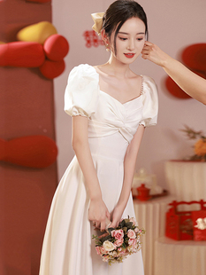 白色小晚礼服平时可穿2024年轻奢气质名媛，洋装订婚领证登记连衣裙