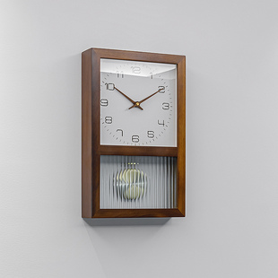 新中式实木钟表客厅挂钟家用表挂墙现代简约日式复古原木装饰时钟