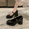 复古玛丽珍鞋女2024春季气质高跟鞋，方头粗跟单鞋英伦风小皮鞋