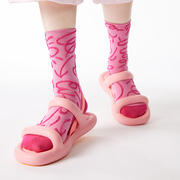 上森夏季薄款凉鞋袜个性涂鸦中筒袜棉袜复古日系堆堆袜彩色长筒袜