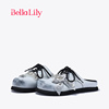 bellalily2024春时尚银色，外穿半拖女复古擦色牛皮蝴蝶结半包拖鞋