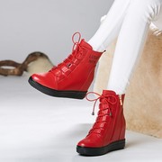 大红色真皮薄款单靴2024秋季内短靴小个子瘦瘦靴马丁靴小码33