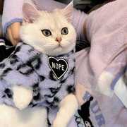 袋袋猫 紫色小豹纹~冬季厚毛绒猫咪衣服宠物保暖卫衣英短比熊衣服