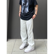 98SQUID 白色破洞牛仔裤男夏季美式垂感宽松直筒休闲裤长裤潮