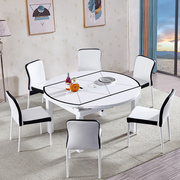 鼎魅实木餐桌椅组合现代简约钢化玻璃圆桌，家用小户型可伸缩多功能