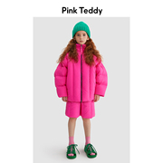 pinkteddy童装儿童粉色羽绒服，冬季保暖女童装，蝙蝠袖加厚外套