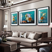 新中式客厅装饰画沙发背景墙，画手工实物立体浮雕，高档玉雕三联挂画
