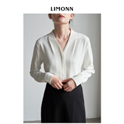limonn通勤气质v领雪纺白色长袖，衬衫女职业面试设计感衬衣秋装新