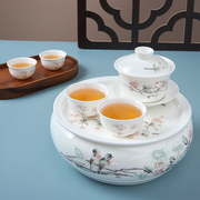 定制松发瓷器骨瓷玉琼茶具旅行茶具新中式功夫茶具一壶4杯收纳包