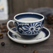 日本陶瓷杯宗山窑手绘咖啡杯带碟套装日式釉下彩杯子高档精致茶杯