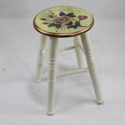 美式乡村餐桌椅小凳子家用欧式实木高圆凳休闲商用卧室梳妆凳创意