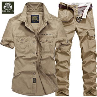 春夏军迷短袖衬衫男工作服，套装纯棉耐磨工装，套装户外战术男士衬衣