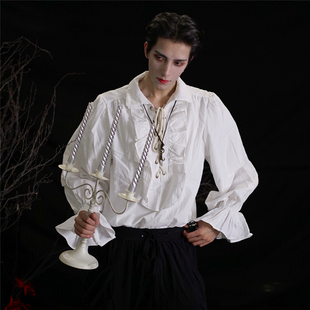 哥特复古衬衫男暗黑，颓废系长袖万圣节成人衬衣欧洲中世纪休闲上衣