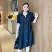 甜觅特大码女装2023夏装，胖mm300斤加肥职业，ol小黑裙雪纺连衣裙